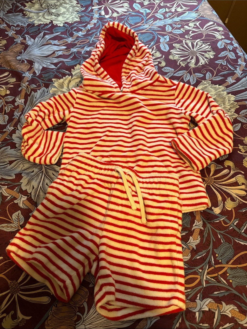 Janie and Jack Red and Cream Striped Hooded Pajama Set